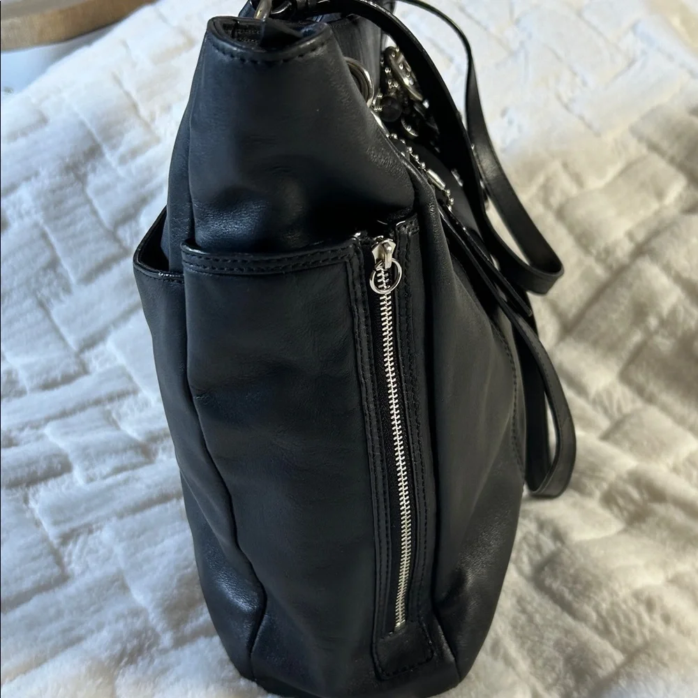 Coach Black Leather Tote and Walletwith Silver Hardware, WHBM Bag Charm/Bracelet